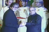 Amitabh Bachchan receives Padma Vibhushan from President Pranab Mukherjee