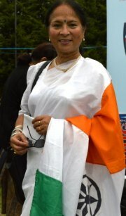 A UK Indian adorned in a tricolour saree