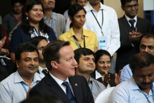 British PM David Cameron talks to staff at Hindustan Unilever in India