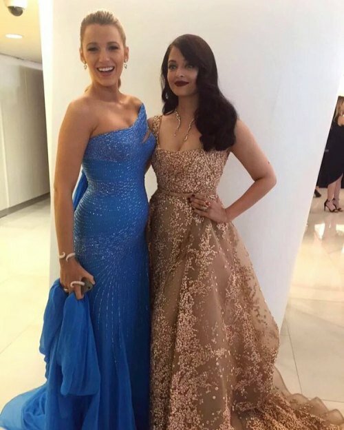 Aishwarya Rai Bachchan in a gold number with Hollywood's Blake Lively at Cannes 2016