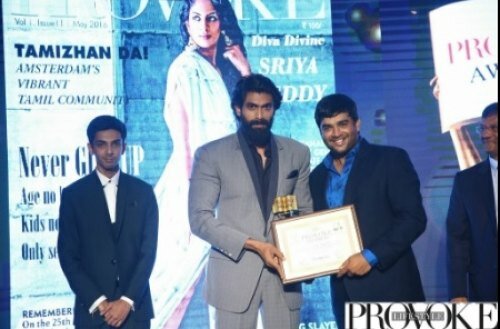 Rana Daggubati receives Sensational Star of the Year award from actor R Madhavan at Provoke awards