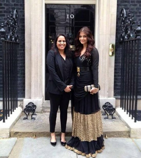 Bachchan Bahu, the goodwill ambassador for Smile Train cleft charity poses outside 10 Downing Street - UK PM's official residence