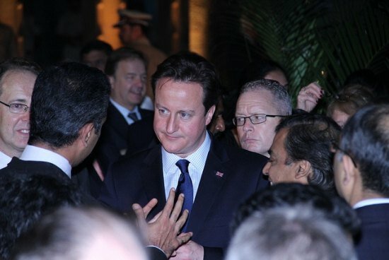Cameron with top Indian businessmen during his India visit as he announces super priority visa service