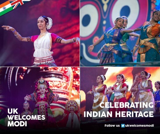 Celebrating India's cultural richness - Kathak, Kuchipudi, Oddisi, KathakKali performed on stage by a mix of troupes at Wembley for the Indian PM