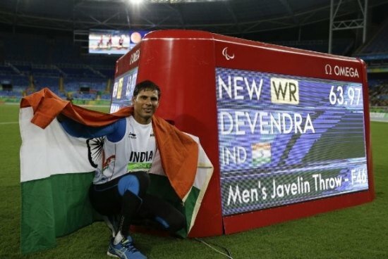 Indian paralympian Devendra Jhajharia won gold for Javelin throw