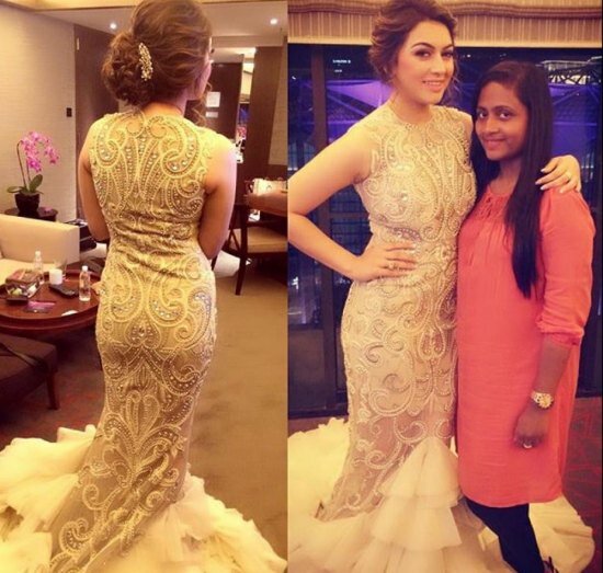 Hansika looked gorgeous in a glittering fishtail gown