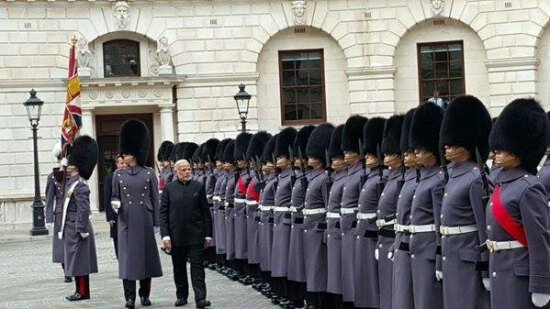 Indian PM takes a look at the immaculate Guard of Honour in the UK