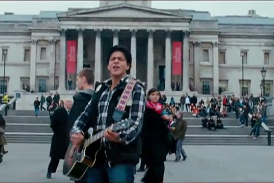 Shah Rukh Khan in Jab Tak Hai Jaan film's Challa song filmed at Trafalgar Square, National Gallery