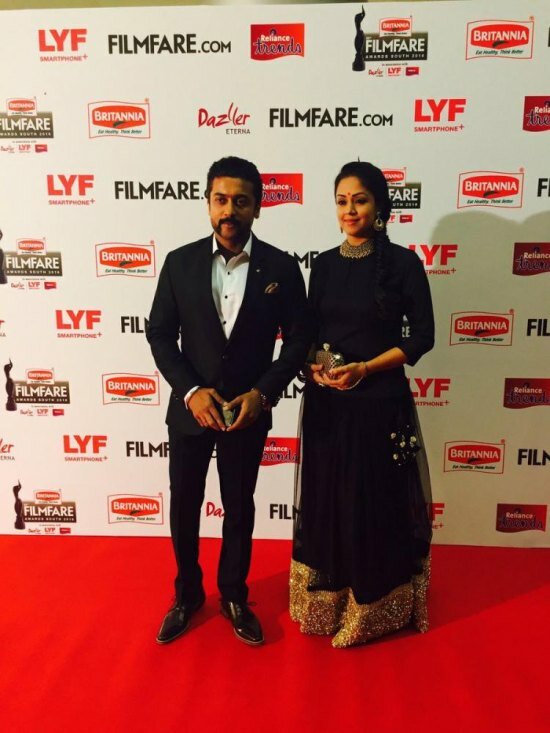 South Indian cinema's golden couple Suriya Jyothika look lovely at the Britannia FilmFare Awards (south) 2016