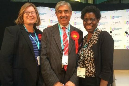 Southwark's new Mayor - Sunil Chopra (centre) with Labour Councillor for Nunhead, Fiona Colley (left)